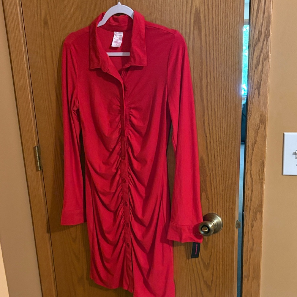 No Boundaries Red Long Sleeve Ruched Dress